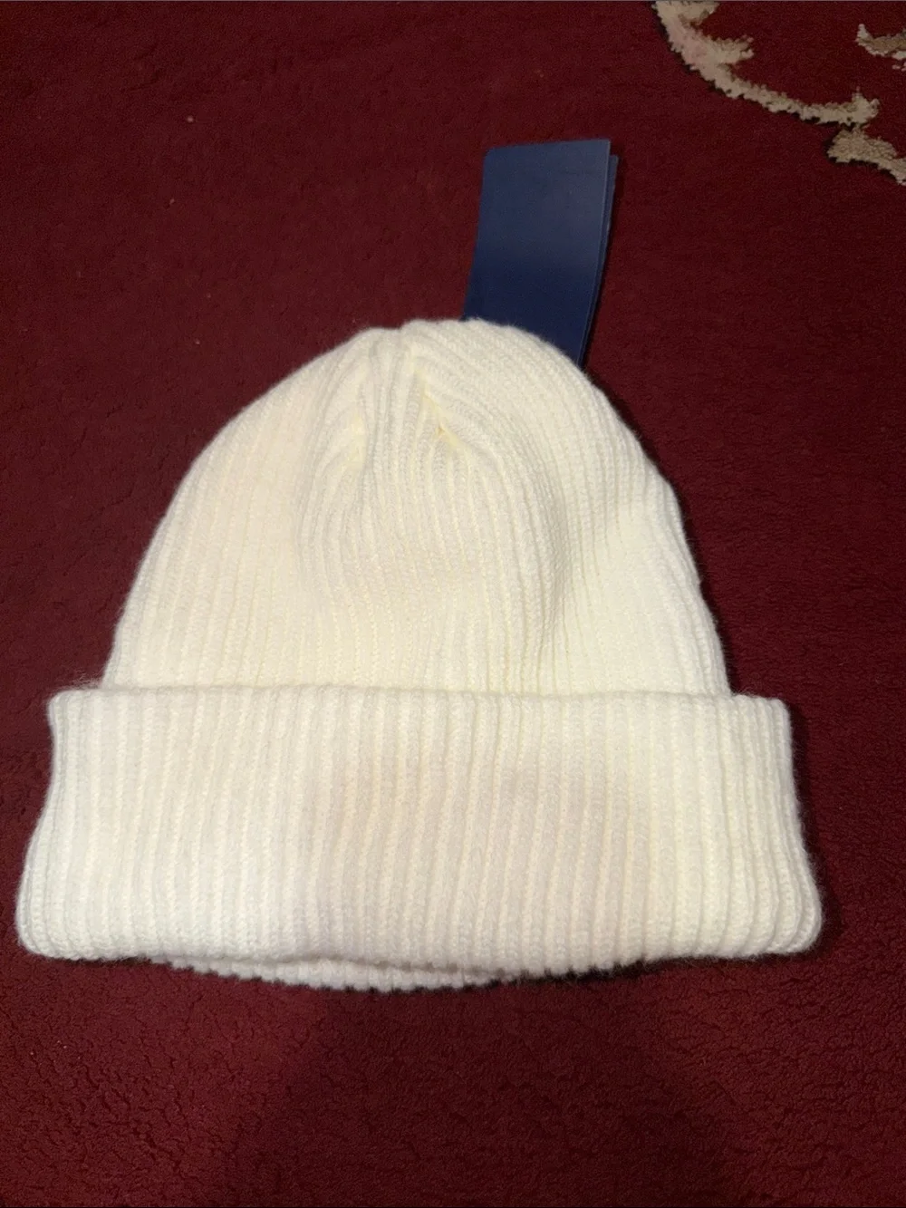 Polo by Ralph Lauren White Ribbed Knit Kids Beanie with Red Pony